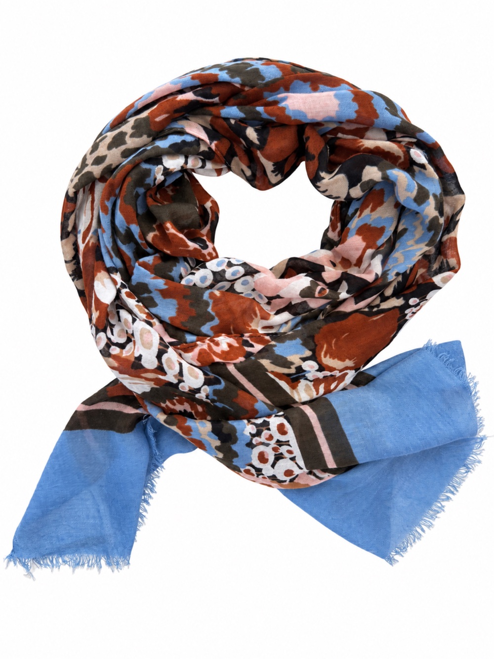 Vera Bradley Floral Scarf Blue Rust Pink 100% Rayon 26 x 76